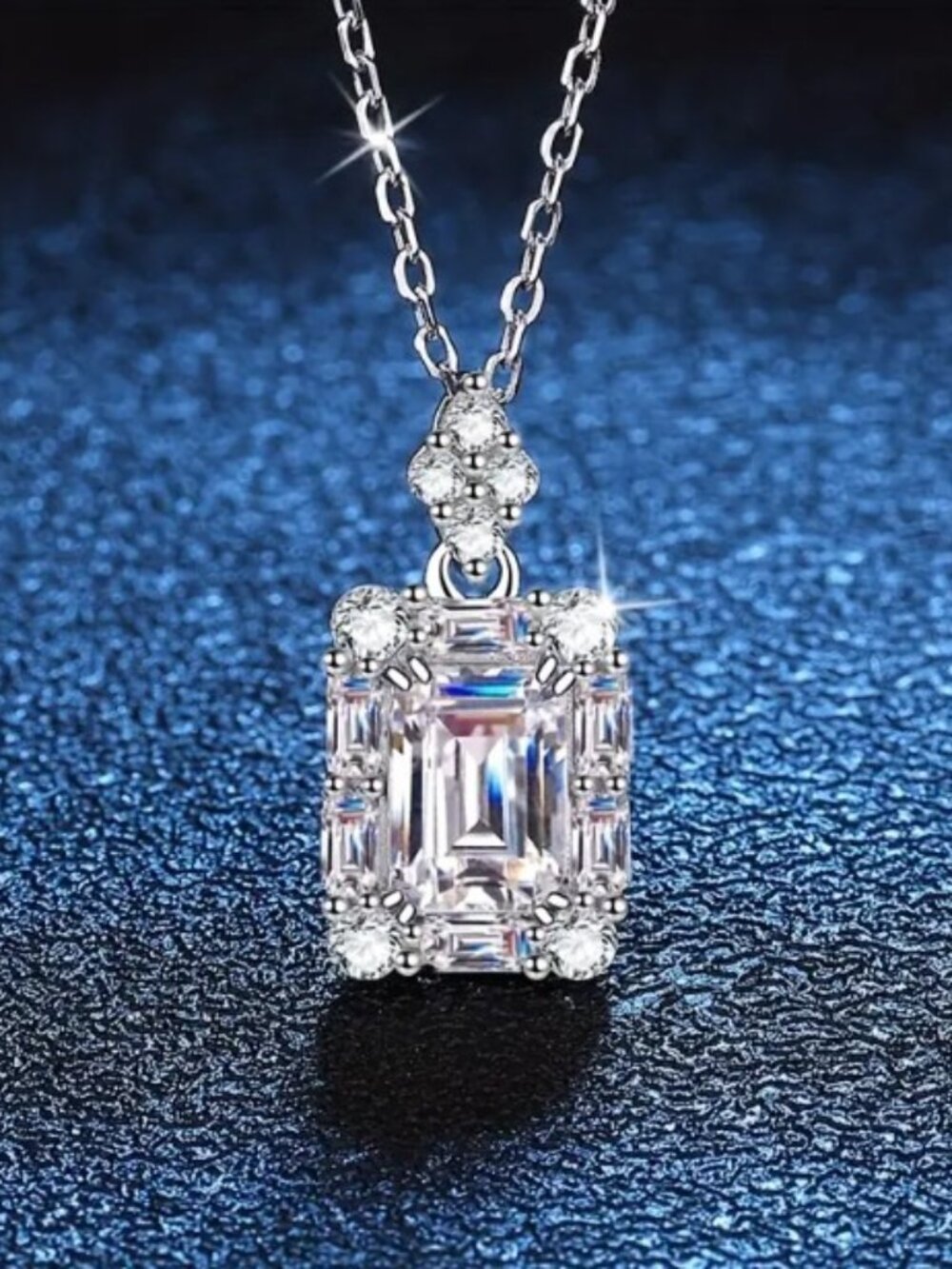 S925 Sterling Silver Square Cut 2 Carat Synthetic Zirconia Pendant Necklace